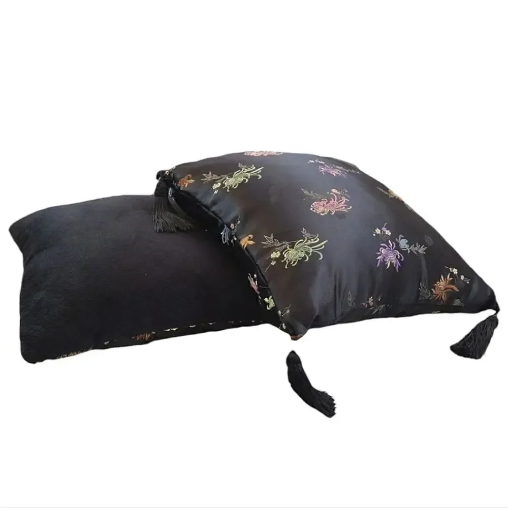 Y2K 2 Square Decor Accent Pillows‎ Black Gold Metallic Sequins Floral